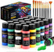 Acrylic Paint Set, 24 Colors (2 oz/Bottle) with 12 Art Brushes, Art Supplies for Painting Canvas, Wood, Ceramic & Fabric