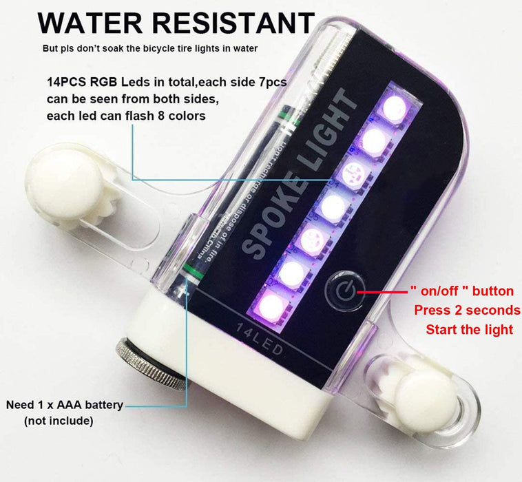 Bike Wheel Lights (2 Pack) - Waterproof LED Bicycle Spoke Tire Lights - 30 Different Patterns - Bike Accessories
