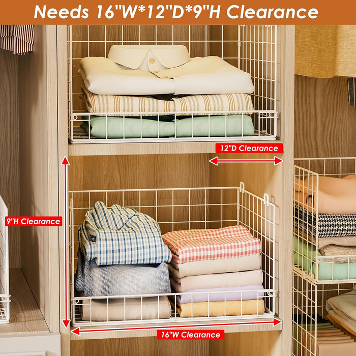 4-Tier Stackable Closet Organizers and Storage Basket, Foldable Closet Shelf Organizer System, Space-Saving Clothes Stor