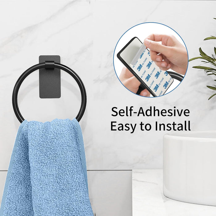 Hand Towel Holder for Bathroom, Adhesive Round Towel Ring, Black