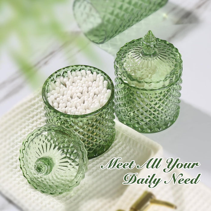 Green Bathroom Accessories Set, 4 Pack Olive Green Bathroom Decor Accessory Sets Complete, Diamond Glass Soap Dispenser 