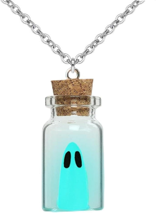 Ghost Necklace, Adopt A Ghost Necklace, Glow In The Dark Ghost Necklace Ghost In A Bottle Necklace Halloween Jewelry for Women Ghost Hunting Necklace Spooky Halloween Necklace
