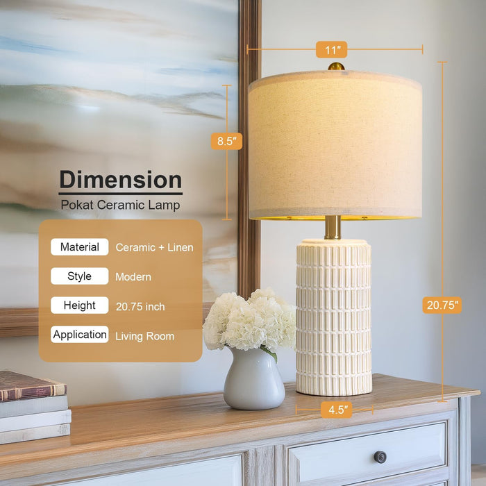20.75" Small Modern Ceramic Table Lamps Set of 2 for Bedroom, White
