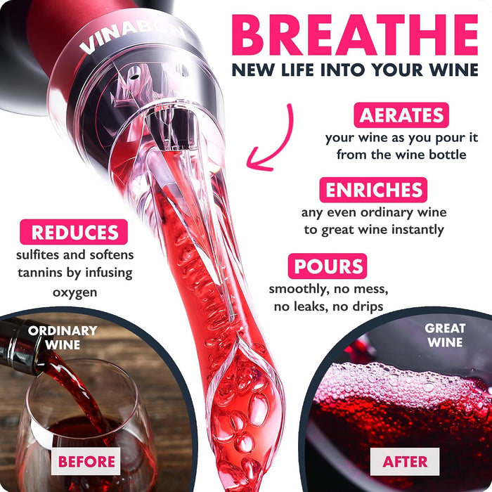 Wine Aerator Pourer Spout – Updated 2026 Professional Wine Aerator for Superior Flavor, Enhanced Bouquet & Rich, Smooth 