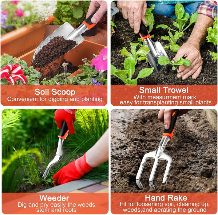 Garden Tools Set, 8 Piece Gardening Tools Set with Non Slip Ergonomic Handle, Heavy Duty Garden Tool Set with Storage Ba