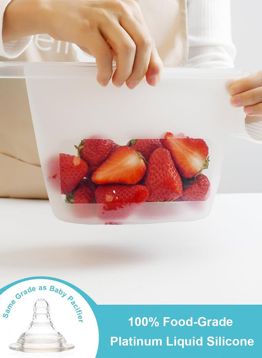 Reusable Silicone Food Storage Bags (Set of 4), Dishwasher Oven Microwave Freezer Safe, Eco-Friendly 100% Platinum, Leak