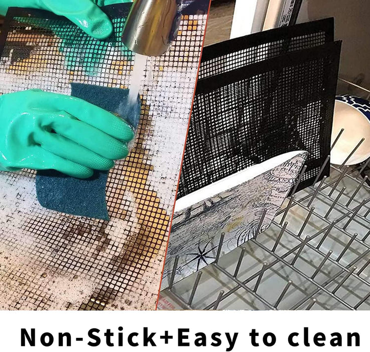 Grill Mesh Mat Set of 3 - Heavy Duty BBQ Non-stick Cooking Sheet Liners Reusable Teflon Barbecue Grilling Net for Outdoor Smoker, Pellet, Gas, Charcoal Grills (15.7x13 Inch)