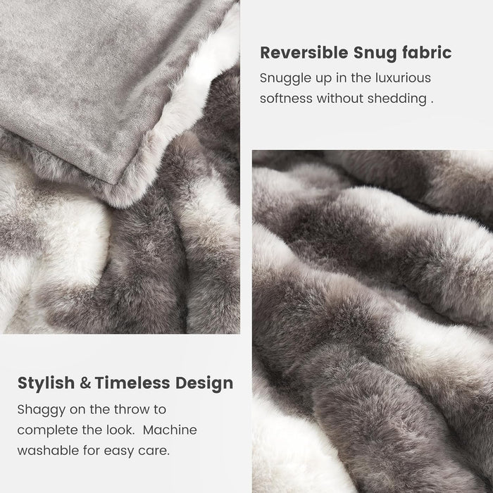 Faux Fur Throw Blanket for Couch, Fuzzy Soft Plush Thick Bubble Blanket for Sofa Bedroom Living Room, 50 * 60 Inches Tie-dye Taupe