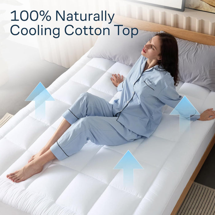100% Cotton Top Queen Size Mattress Pad, Pillow Top