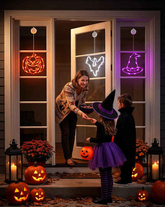 3 Pack Halloween Windows Lights - Pumpkin, Ghost, Hat with Timer