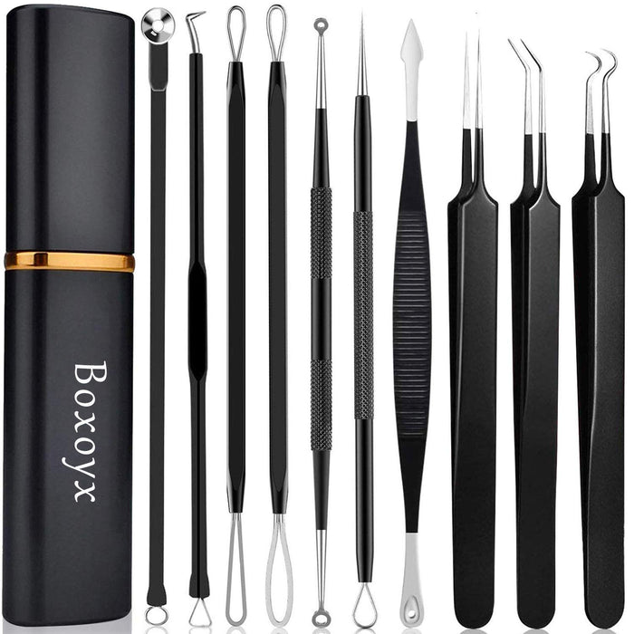 Pimple Popper Tool Kit - 10 Pcs Blackhead Remover Comedone Extractor Kit with Box for Quick and Easy Removal of Pimples,
