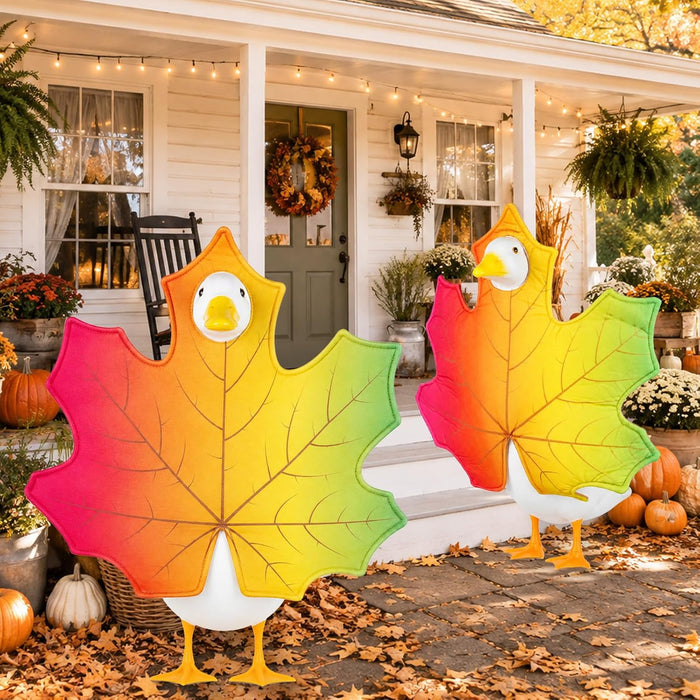 Fall Porch Goose Outfit Autumn Maple Leaf Goose Costumes Thanksgiving Lawn Goose Clothes Fit 23''H Plastic Cement Statue