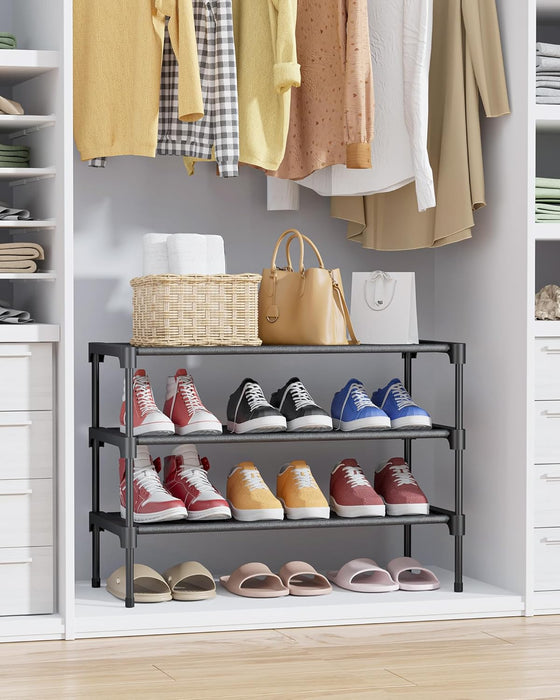 Shoe Rack - Non-Woven Shoe Rack Shelf, 27.5" Wide - 3 Tier, Black