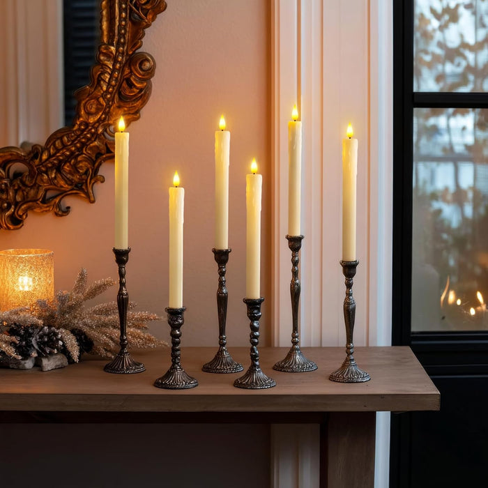 Real Wax LED Flameless Taper Candles with Remote Timer, 9.6 Inches Ivory Fake Candlesticks, Dripless Battery Operated Window Candle with 3D Flickering Flame for Fireplace Xmas Halloween