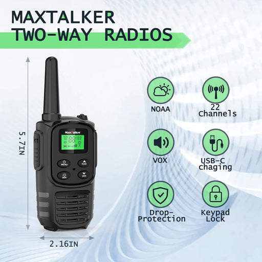 Walkie Talkies Long Range for Adults, Rechargeable FRS Two-Way Radio, 2Pack