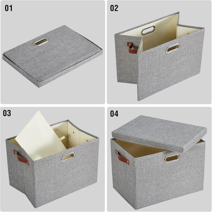 17" Large Fabric Storage Box with Lids, 3-Pack, Gray