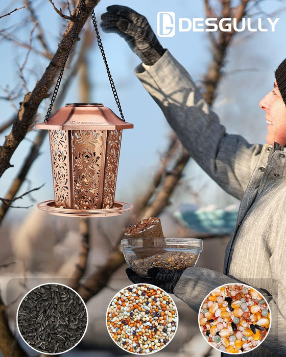 Solar Bird Feeders for Outdoors Hanging - Premium Grade Metal Bird Feeder, Chew-Proof, Weather and Water Resistant Wild 
