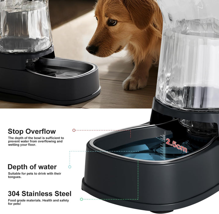 Automatic Dog Water Dispenser & Feeder Food Set, 304 Stainless Steel Bowls