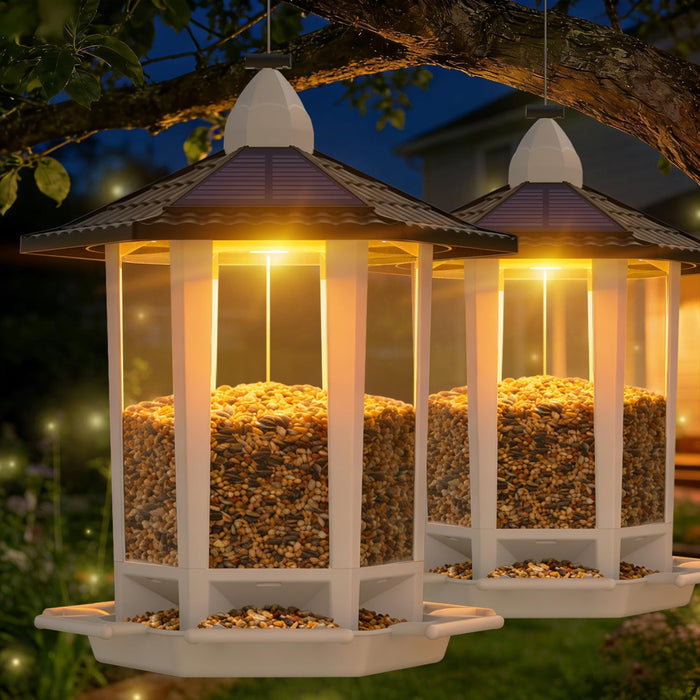 2 Pack Solar Bird Feeders for Outdoors Hanging, Assembly Required, 1-Min Easy Setup, Wild Seed Feeders for Cardinals Chi