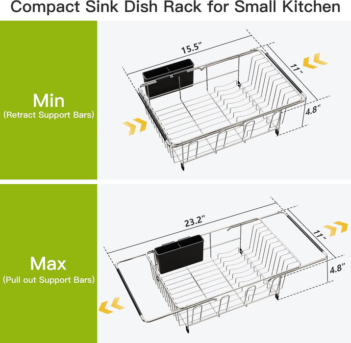 Dish Drying Rack in Sink, Dish Drainer with Cup and Utensil Holder