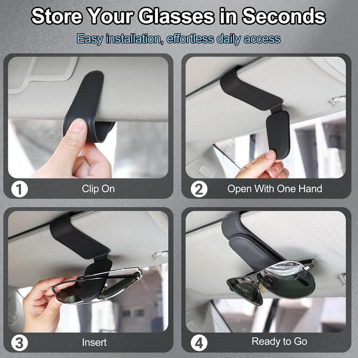 Magnetic Leather Sunglass Holder for Car, Eyeglasses Clip for Visor(Black)
