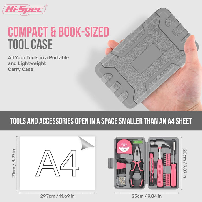 Tool Set 25pc Pink Household DIY Tool Kit for Women. Small Mini Tool Box Set of Starter Basic Ladies Tools