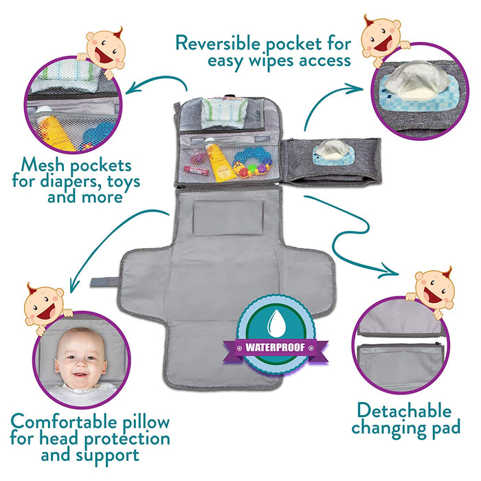 Portable Diaper Changing Pad with Wipes Pocket, Classic Grey