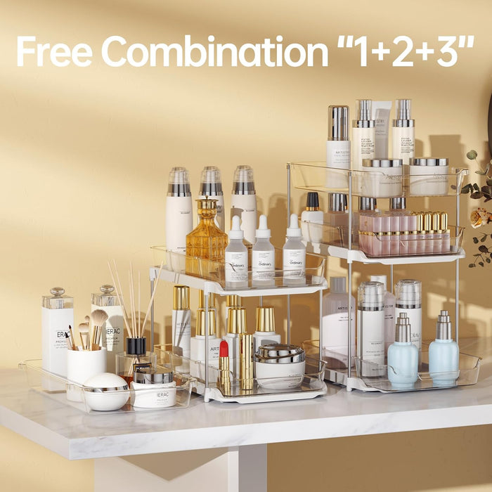 2 Sets of 3-Tier Bathroom Under Sink Organizers and Storage, Multi-Purpose Stackable Pantry Organization and Storage, Pu