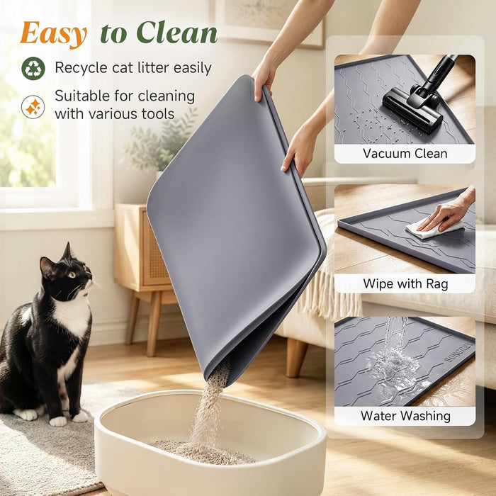 Silicone Cat Litter Mat 34" x 22", Large Litter Trapping Mat, Gray