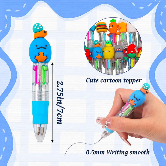 24Pcs Mini Multicolor Pens in One 4-in-1 Cute Pens Bulk for Kids, Fun Kawaii Ballpoint Pens for Birthdays and Children's