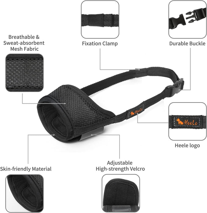 Dog Muzzle,Soft Nylon Muzzle Anti Biting Barking Chewing,Air Mesh Breathable Drinkable Adjustable Loop Pets Muzzle for Small Medium Large Dogs 4 Colors 4 Sizes (Black, L)