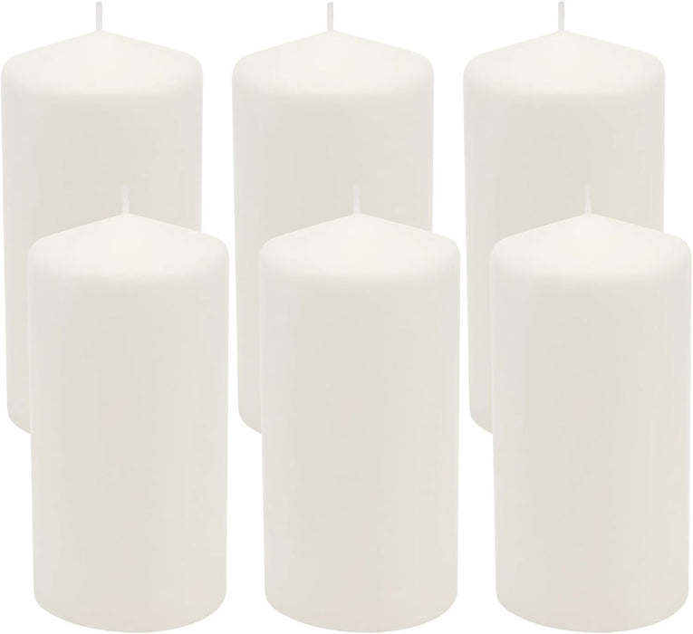 Unscented White Tall Pillar Candles, 65 Hour Burning Candle Pillars, Perfect for Decor, Weddings, Emergencies 3" X 6", 6