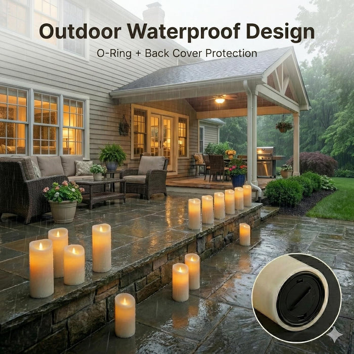 Waterproof Flameless Candles, 12 PC Battery Operated LED Pillar Candles with 2 Remote Controls & Timer, Flickering Indoo