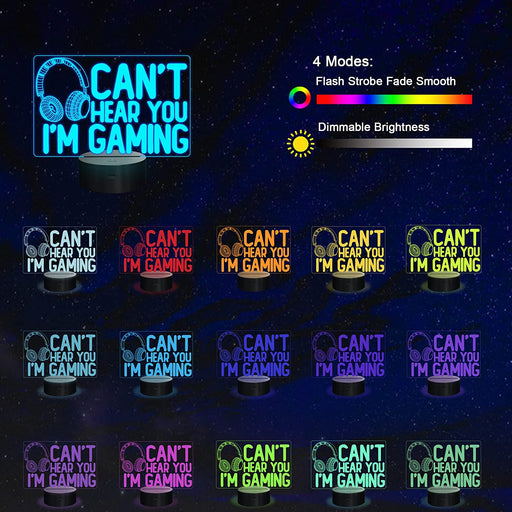 Can't Hear You I'm Gaming Night Light, Headset Graphic Video Games Gamer Gift Funny 3D Illusion Lamp 16 Colors Changing 