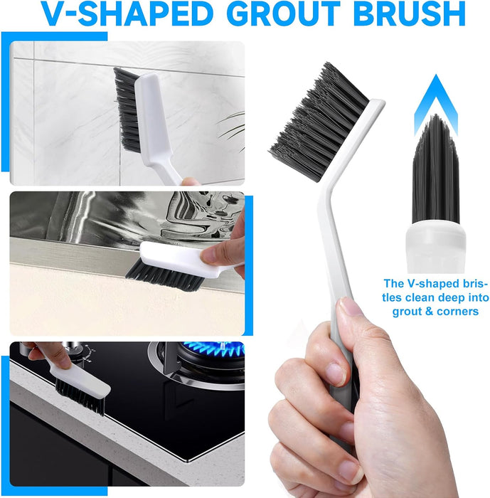 14Pcs Crevice Cleaning Brush Set, V Shape Grout Cleaner Brush for Deep Cleaning Gap, Hard Bristle Scrub Brushes Tools, C