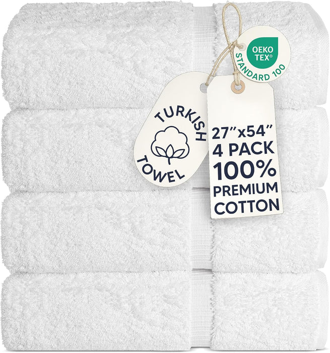 100% Cotton 4-Pack Bath Towels 27x54, White