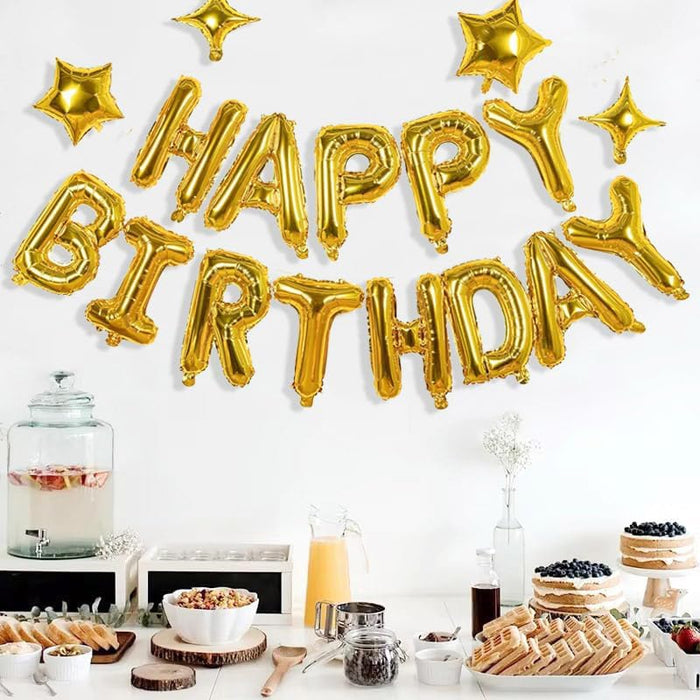 Gold Happy Birthday Balloons Banner Sign Mylar letter Party Decoration
