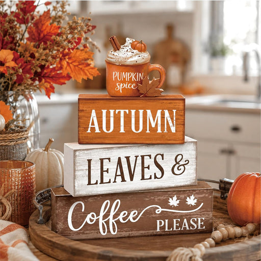 4 Pcs Fall Tiered Tray Decor, Wooden Fall Decorations for Home