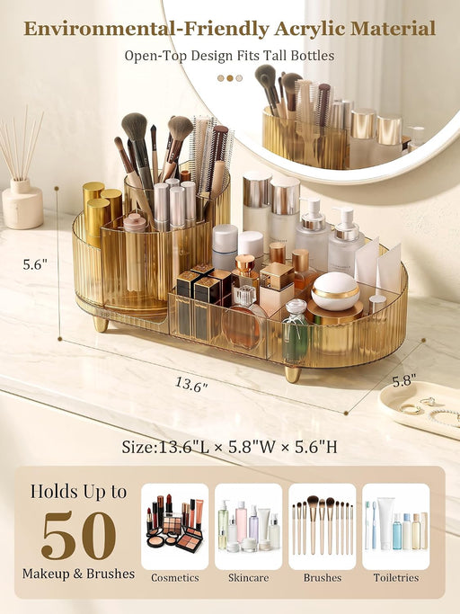 Rotating Makeup Organizer for Vanity Countertop, Amber