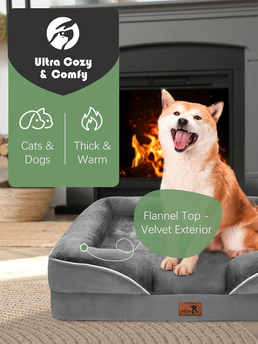 Orthopedic Dog Bed with Sides - Dog Sofa Beds for Medium Dogs, Supportive Foam Pet Couch Bed with Washable Removable Cover, Waterproof Lining and Non-Slip Bottom, Grey - M