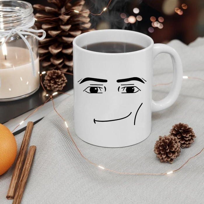 Ceramic Coffee Mug with Minimalist Expression Design, White, 11 Oz, Novelty Tea Cup for Anniversary, Birthday, Christmas Gift (Man Face)