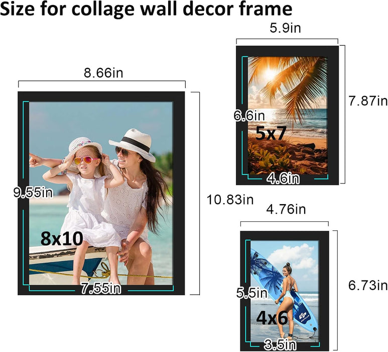 10 Pack Picture Frames Collage Wall Decor, Gallery Wall Frame Set for Tabletop or Wall Mounting Display, Multi Size with
