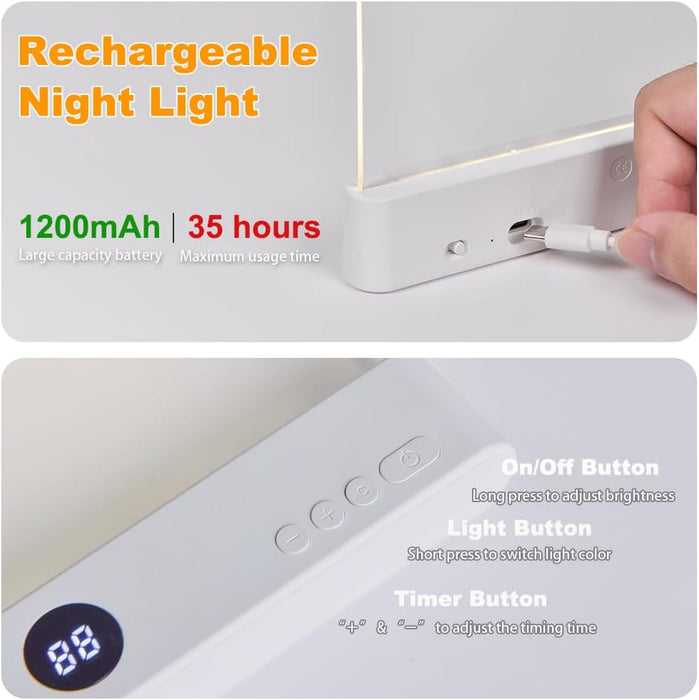 Flat Book Light, Rechargeable LED Reading Light for Reading in Bed at Night