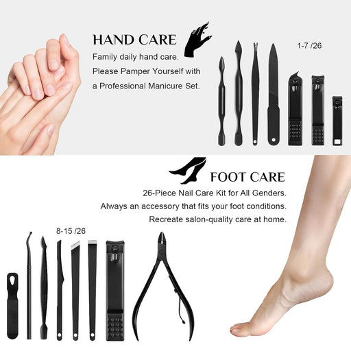 26Pcs Manicure Nail Clipper Set for Men Women Gift, Black Case