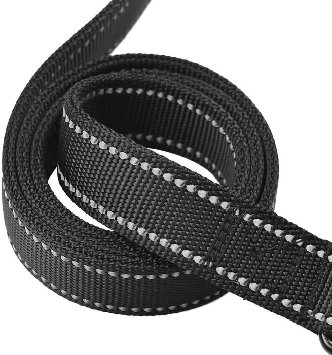6 ft Reflective Dual-Handle Dog Leash — Black