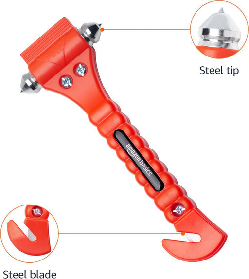 Emergency Escape Tool, Window Breaker and Seatbelt Cutter, Car Safety Hammer with Protective Bracket, Bright Orange, 2 P