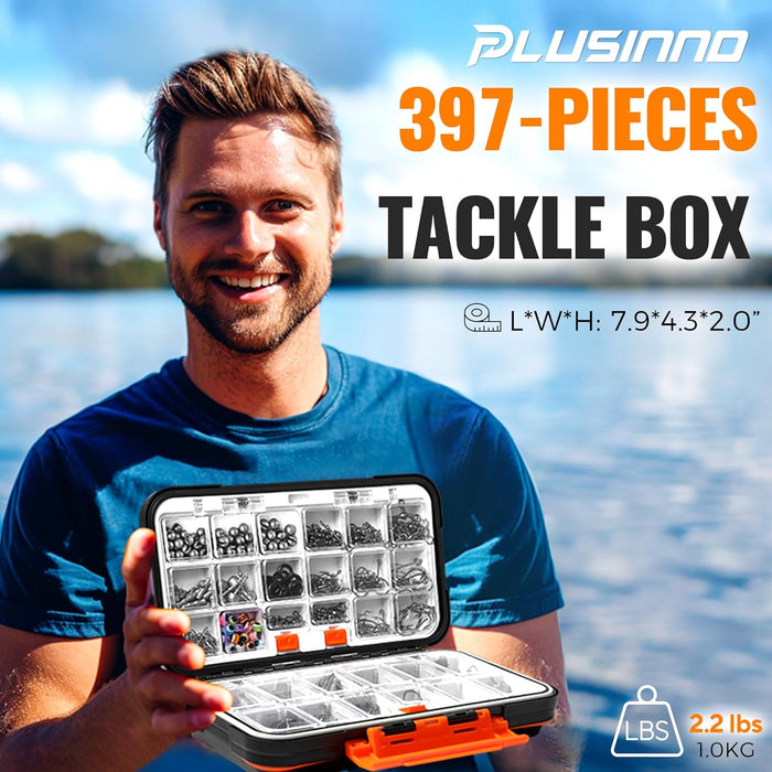 264/397pcs Fishing Accessories Kit, Organized Fishing Tackle Box with Tackle Included, Fishing Hooks, Fishing Weights Sinkers, Swivels, Beads, Fishing Gear Set Equipment for Bass Trout