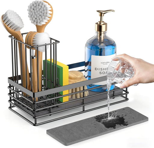 Sponge Holder for Kitchen Sink, Sink Caddy with Stone Drying Mat