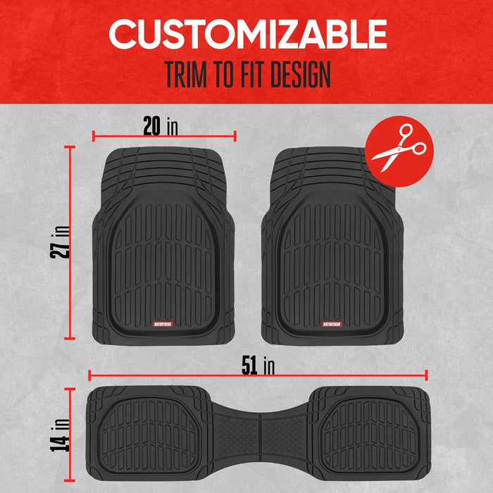 FlexTough Floor Mats for Cars, Black Deep Dish All-Weather Car Mats, Waterproof Trim-to Fit Automotive Floor Mats for Ca