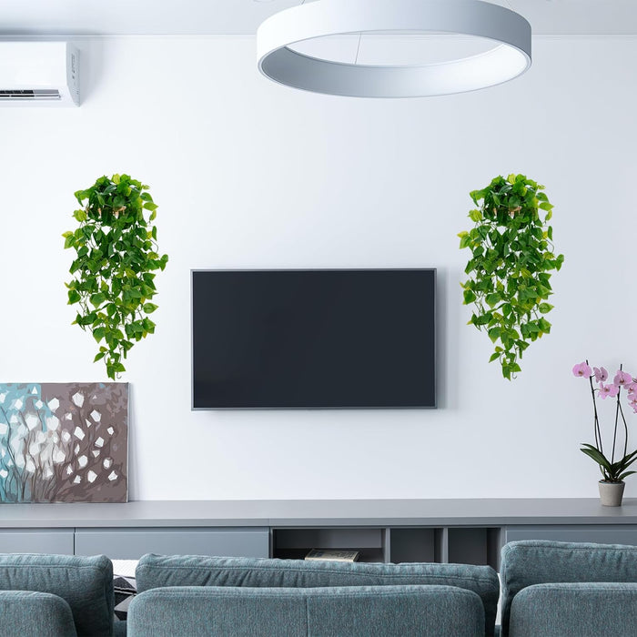 Fake Hanging Plants, 2pcs Artificial Pothos Vines Faux Plants Greenery for Wall Home Living Room Office Indoor Outdoor D